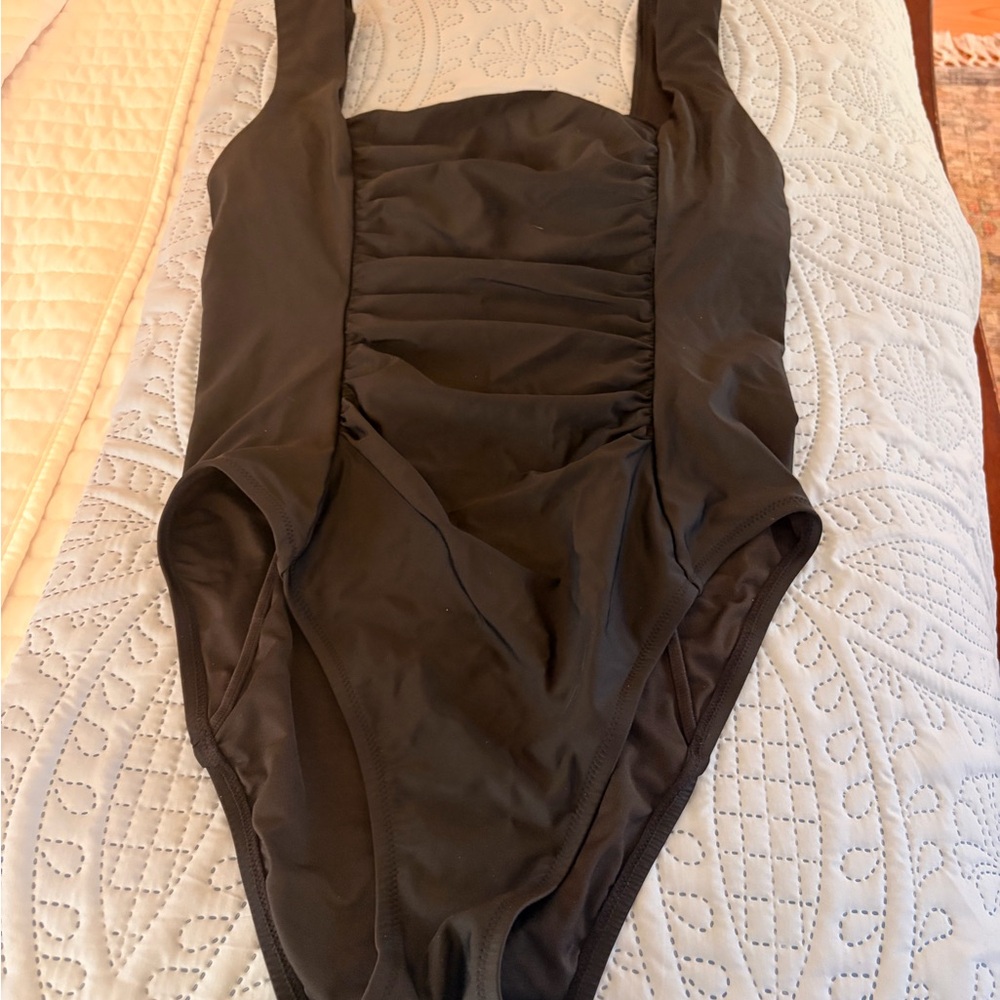 J. Crew Black Ruched One-Piece Swimsuit